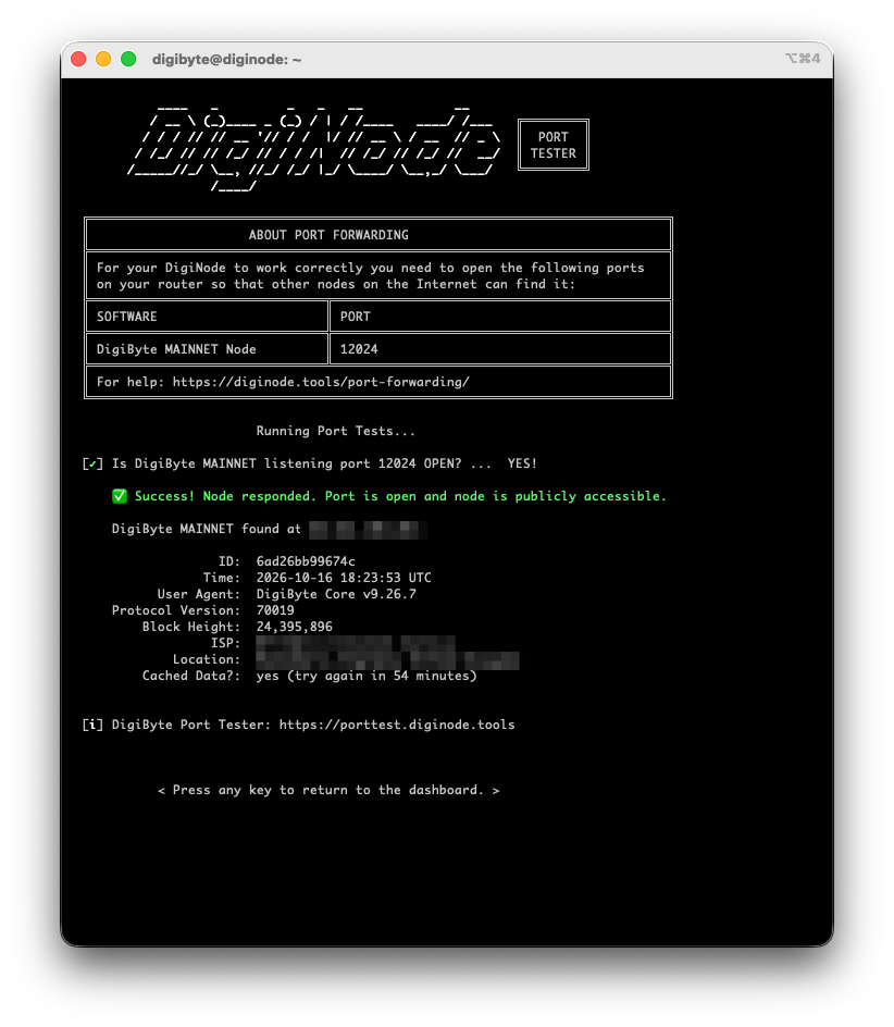 DigiNode Port Tester: port 12024 is open and the node is publicly accessible