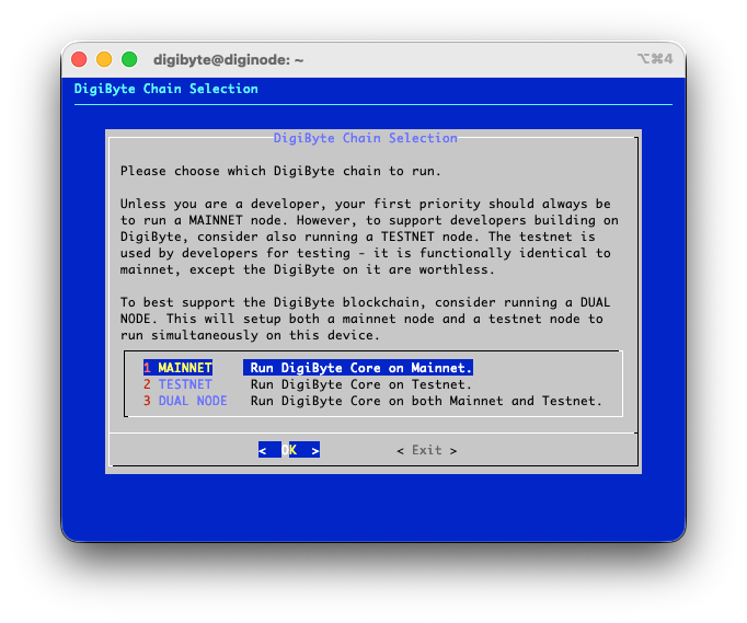 DigiByte chain: mainnet, testnet or Dual Node