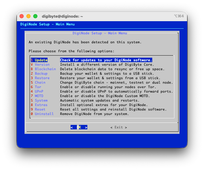 DigiNode Setup main menu