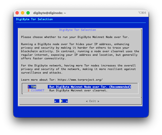 Run your DigiByte node over Tor or clearnet