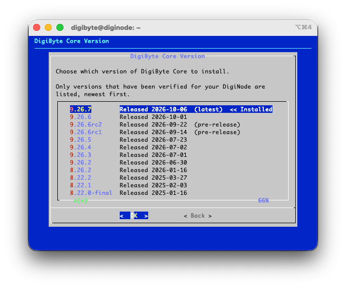 Choose which version of DigiByte Core to install