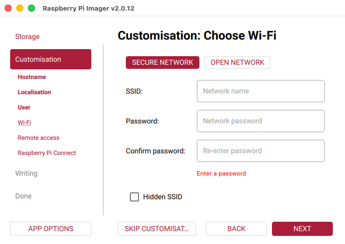 Raspberry Pi Imager: Wi-Fi (optional) (macOS)