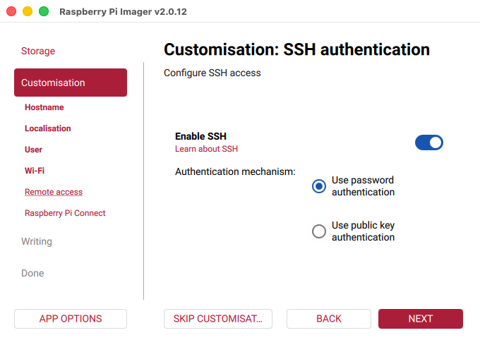 Raspberry Pi Imager: Enable SSH with password authentication (macOS)