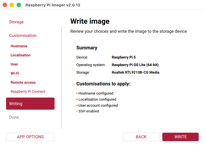 Raspberry Pi Imager: Write image summary (macOS)