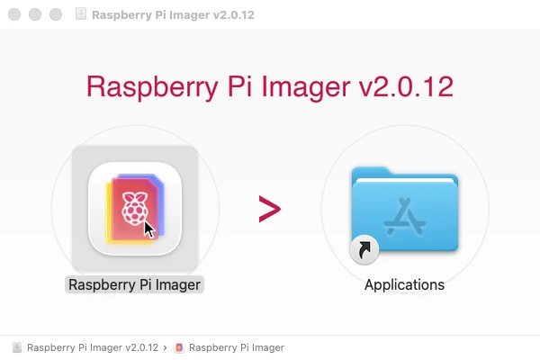 Dragging Raspberry Pi Imager onto the Applications folder