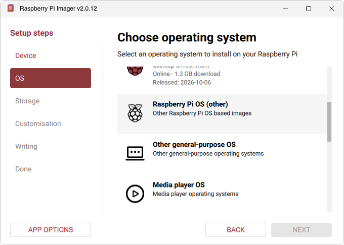 Raspberry Pi Imager: Raspberry Pi OS (other) (Windows)