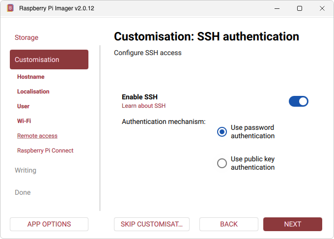 Raspberry Pi Imager: Enable SSH with password authentication (Windows)